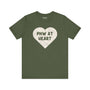 Olive green soft tee with "PNW at Heart" map-print heart design, showcasing Pacific Northwest pride.