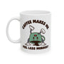 Coffee Makes Me Feel Less Murdery Mug – Funny Sarcastic Cup with quirky coffee cup design and humorous text.