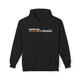 Retro Spokane Hoodie featuring Spokane Washington graphic with retro stripes on a black background.