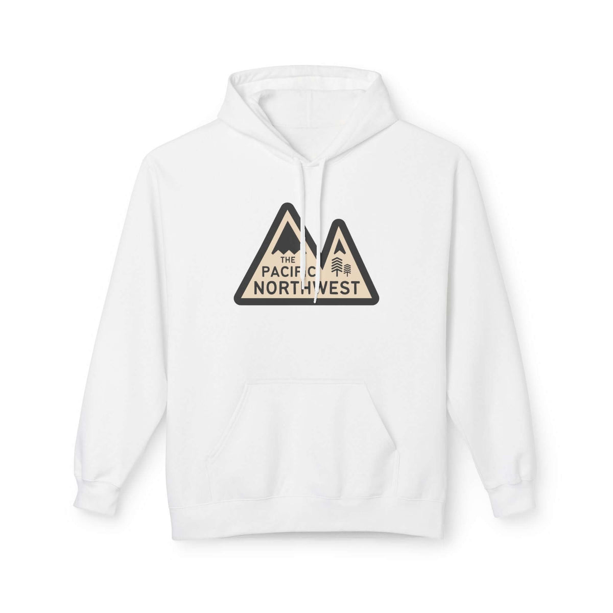 Pacific Northwest Heights Mountain Premium Midweight Hoodie in white featuring mountain graphic and bold text.