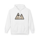 Pacific Northwest Heights Mountain Premium Midweight Hoodie in white featuring mountain graphic and bold text.