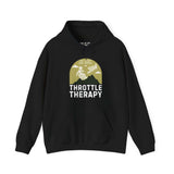 Throttle Therapy Hoodie featuring dirt bikers jumping against a mountain backdrop, perfect for motocross enthusiasts.