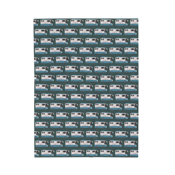 Highway Hideaway Class A Motorhome Lightweight Cozy Blanket design featuring a repeating pattern of motorhomes.