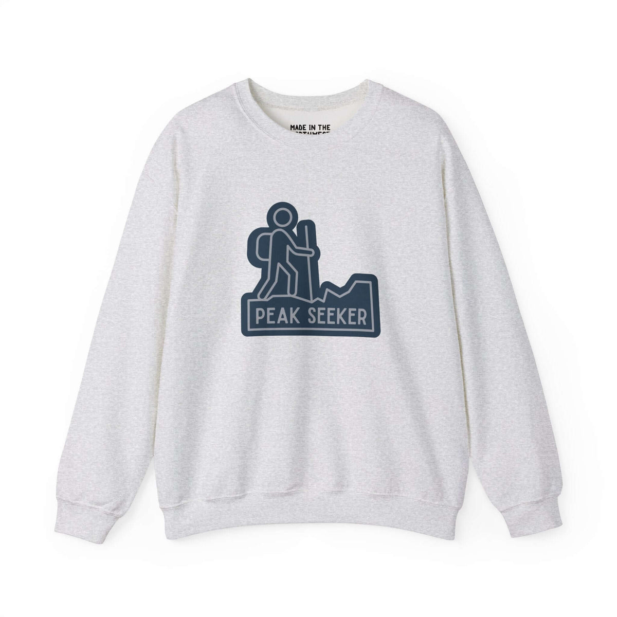 Peak Seekers crewneck sweatshirt for hiking lovers with modern graphic design and comfortable fit.