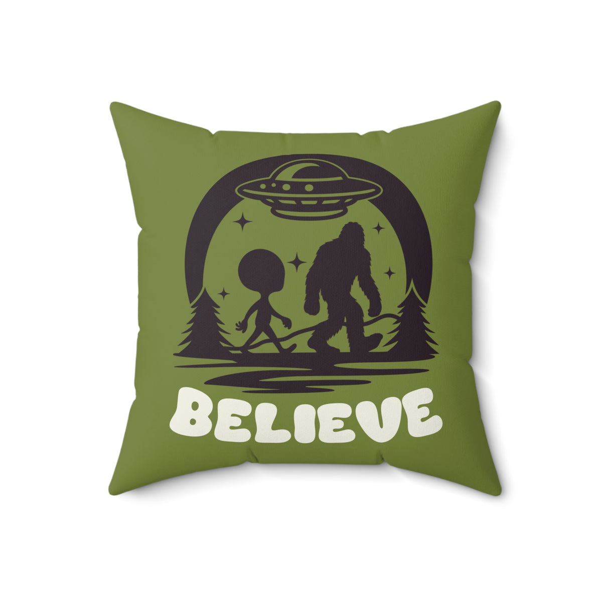 Believe in Aliens and Bigfoot Square Pillow