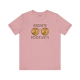 Radiate Positivity premium soft tee with vibrant floral glasses design, perfect for free spirits and optimists.