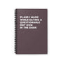 Spiral notebook titled 'Plans I Made While Eating a Questionable Hot Dog in the Dark' with a dark cover.