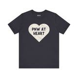 Black tee with heart-shaped map print featuring 