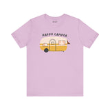 Happy Camper Adventure Premium Soft Tee featuring a vintage camper design, perfect for camping and road trips.