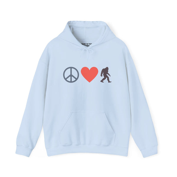 Peace, Love, and Bigfoot Cozy Hoodie