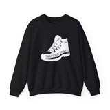 Black sweatshirt with hiking boot graphic and 'Trails Before Emails' slogan, perfect for nature lovers and remote workers.