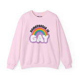 Homophobia is Gay sweatshirt in pink with rainbow design and playful text, perfect for pride and style.