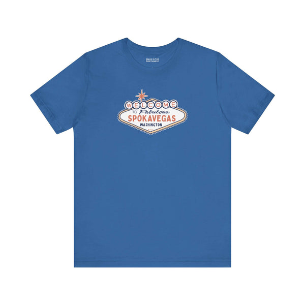 Welcome to Spokavegas Washington Sign Premium Tee in blue color with fun logo design.