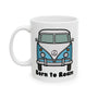 Born to Roam in my Breadloaf Bus Ceramic Coffee Mug featuring a classic Vanagon bus and peace sign.