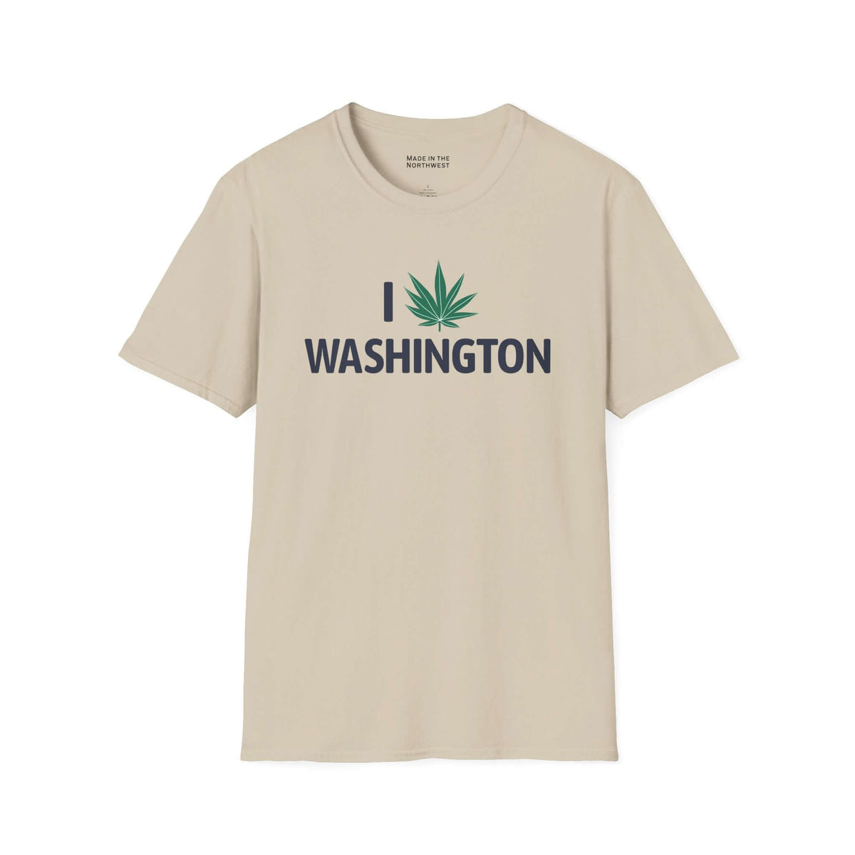 I Marijuana Washington T Shirt featuring a graphic with a marijuana leaf and the text 'I WASHINGTON'.