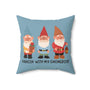 Hangin with My Gnomeboys Pillow featuring cheerful gnomes on a blue background, perfect for playful home decor.