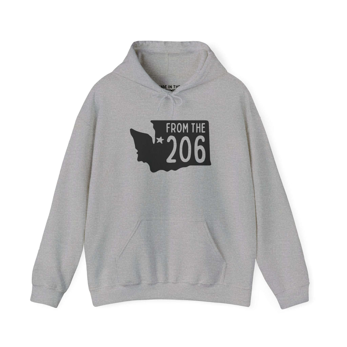 Gray From the 206 hoodie featuring Washington state outline and Seattle star, perfect for proud Seattle locals.