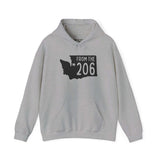 Gray From the 206 hoodie featuring Washington state outline and Seattle star, perfect for proud Seattle locals.