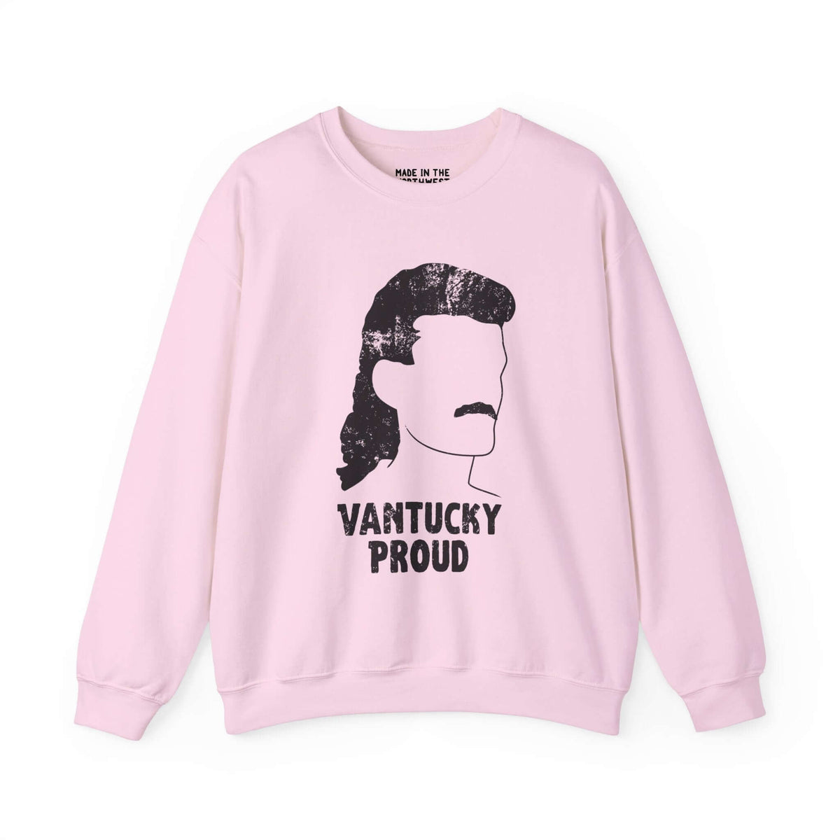 Pink Vantucky Proud sweatshirt featuring Billy Ray silhouette graphic and bold text design.