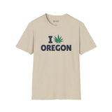 I Marijuana Oregon T Shirt featuring a graphic of a marijuana leaf and bold text design.