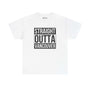 White athletic tee featuring 'Straight Outta Vancouver' design in bold black letters.