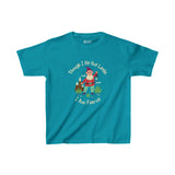 Kids' teal t-shirt with gnome graphic and phrase 