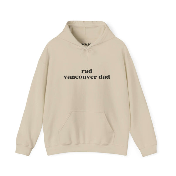 Rad Vancouver Dad hoodie in beige with bold text for stylish dads who enjoy city life and outdoor vibes.