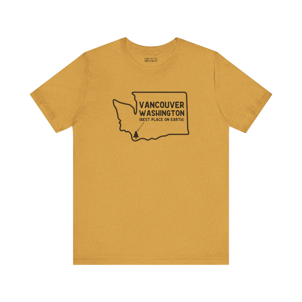 Vancouver Premium Soft Tee featuring Washington outline and tree icon, perfect for showcasing hometown pride.