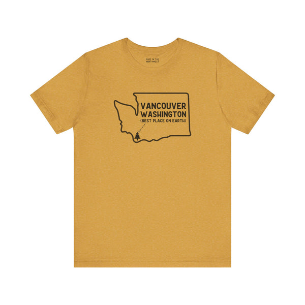 Vancouver Premium Soft Tee featuring Washington outline and tree icon, perfect for showcasing hometown pride.
