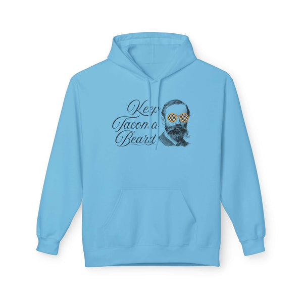 Keep Tacoma Beard Hoodie featuring a vintage-style bearded man in sunglasses.