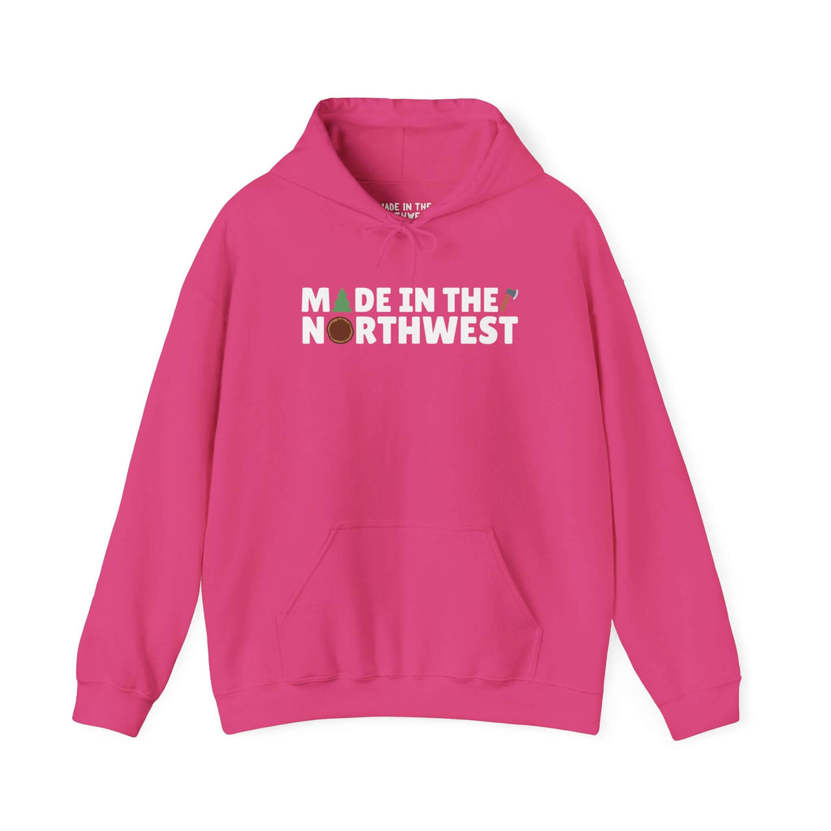 Pink hoodie with "Made in the Northwest" text, perfect for Pacific Northwest nature lovers.