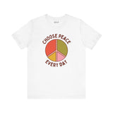 Choose Peace Every Day premium soft tee featuring a colorful peace symbol on a white background.