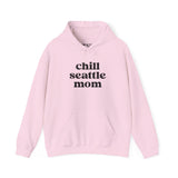 Chill Seattle Mom cozy hoodie in soft pink, perfect for stylish moms navigating daily life in Seattle.