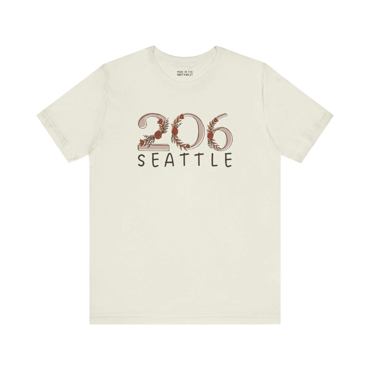 206 Floral Area Code tee featuring Seattle design, perfect for showcasing PNW pride and casual style.