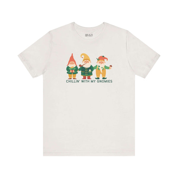 Chillin' with My Gnomies premium soft tee featuring whimsical gnome graphic for relaxed style.