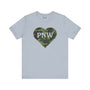 Camouflage PNW Heart Soft Tee showing Pacific Northwest pride with a camo heart design on a light grey background.