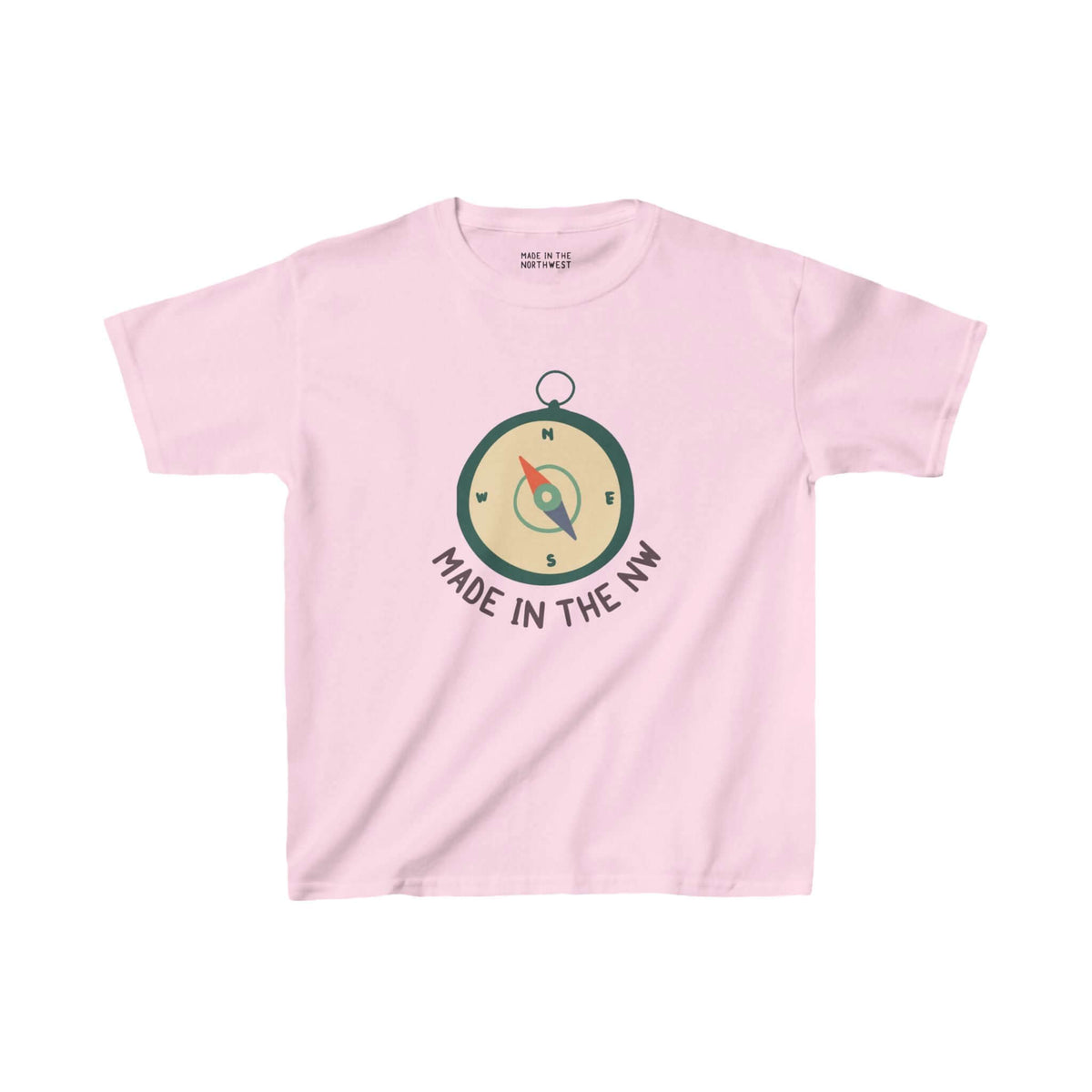 Made in the Northwest kids' tee with compass design, showcasing PNW pride and adventure spirit.