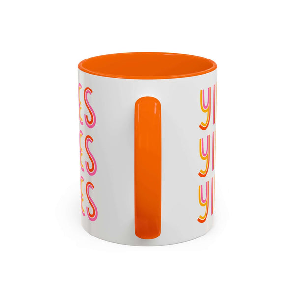 Retro Yikes Coffee Mug with colorful interior and handle, featuring playful stacked 'YIKES' design.