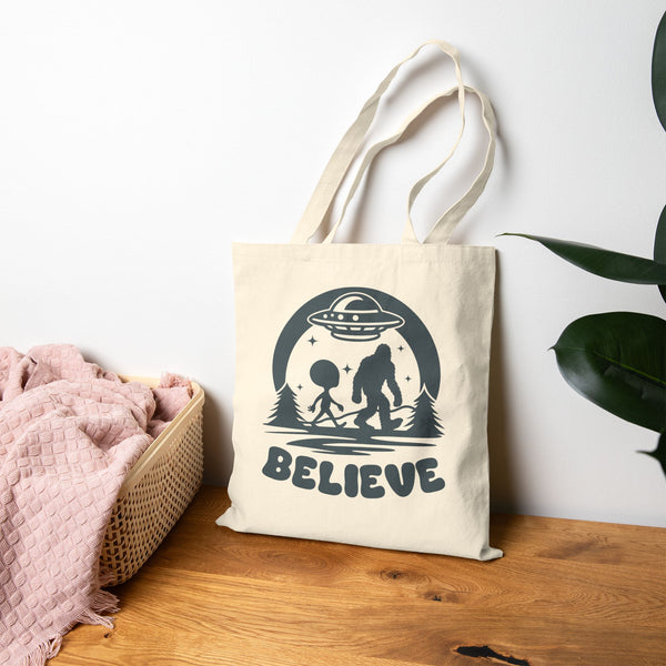 Believe in Aliens and Bigfoot Cotton Canvas Tote Bag