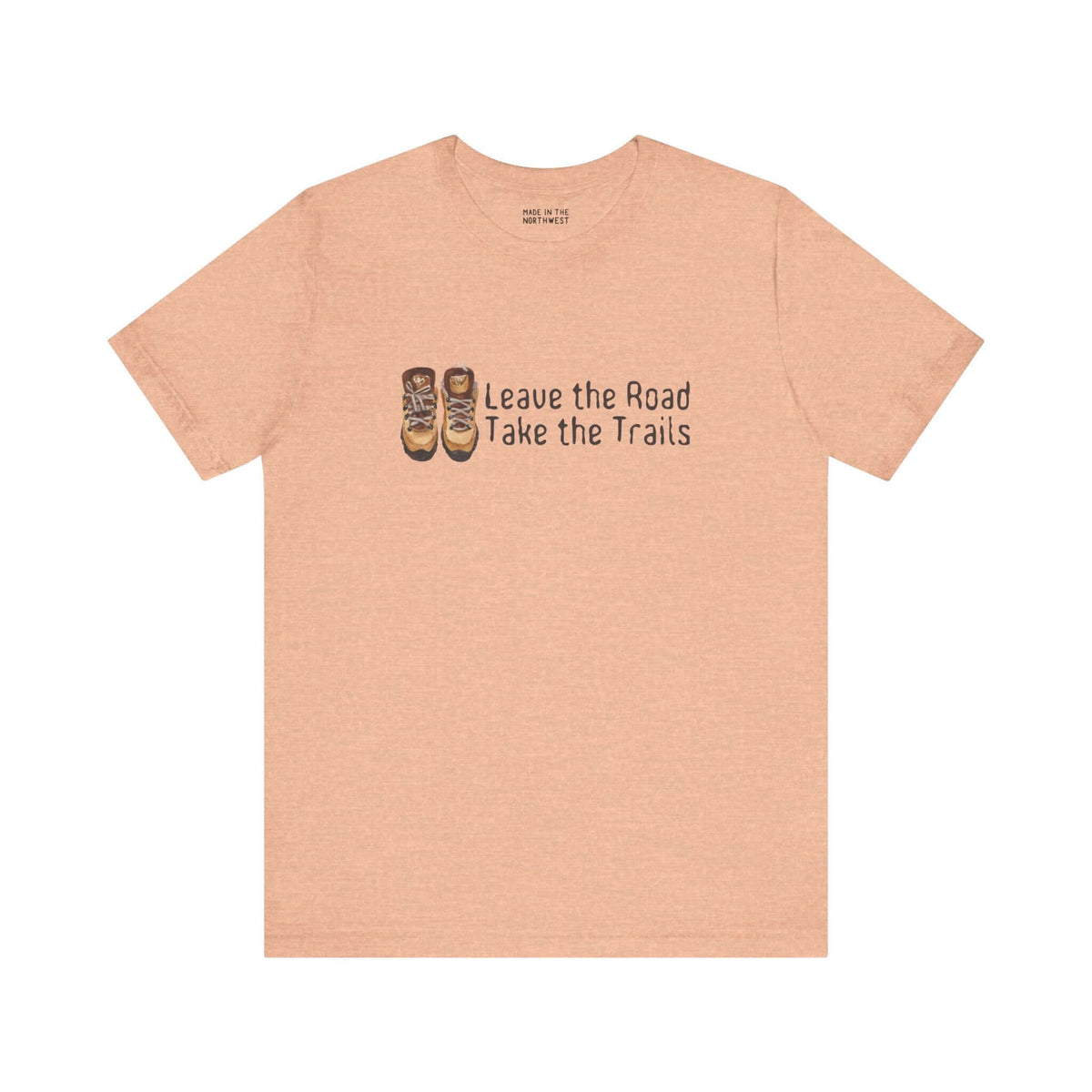 Leave the Road, Take the Trails premium soft tee in sandy color, perfect for outdoor adventure and exploration.