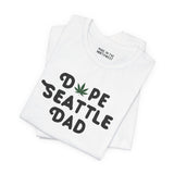 Dope Seattle Dad premium soft tee with graphic marijuana leaf design, perfect for cool dads in Washington.