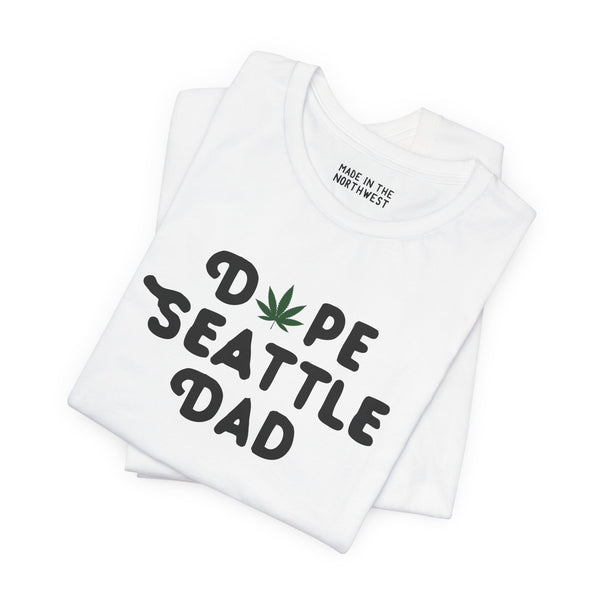 Dope Seattle Dad premium soft tee with graphic marijuana leaf design, perfect for cool dads in Washington.