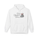 Keep Spokane Beard Hoodie featuring a bearded man in heart-shaped sunglasses on a white sweatshirt.