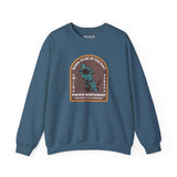 Born to Be in the Dirt sweatshirt in teal with graphic celebrating outdoor adventures in the Pacific Northwest.