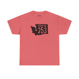 From the 253 Washington State Athletic Tee in coral, featuring Tacoma's star and state silhouette design.