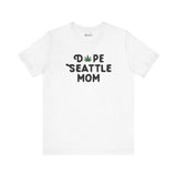 Dope Seattle Mom premium soft tee with playful marijuana leaf, celebrating Seattle's unique mom culture.