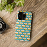 Vintage camper tough phone case design on wooden table, perfect for travel enthusiasts and adventure lovers.