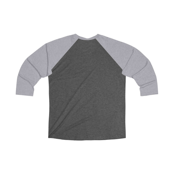 Back view of the 'Portland is for Lovers' 3/4 raglan tee in gray and light gray, perfect for showing Portland pride.