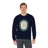 Man wearing Grower's Union Local 420 sweatshirt with hand and joint illustration, celebrating 420 culture.