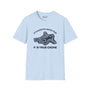 Light blue softstyle t-shirt with 'It's Always a Good Time for True Crime' graphic design.